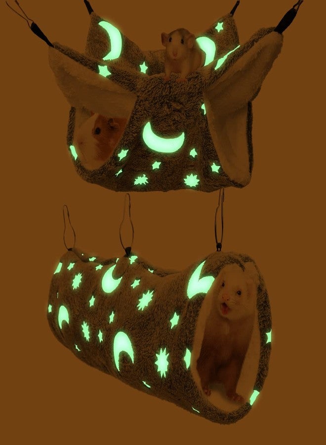 EAEDMY Luminous Noctilucent Glow Guinea Pig Rat Ferret Hideout and Soft Bed, Moon Bunkbed Hammock and Tunnel - Image 1